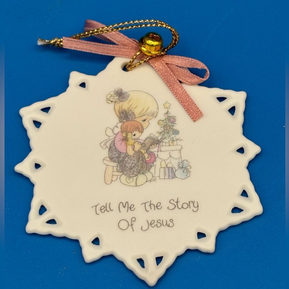 Vtg Precious Moments Bisque Porcelain Star Christmas Ornaments-3-Religious - Picture 5 of 12